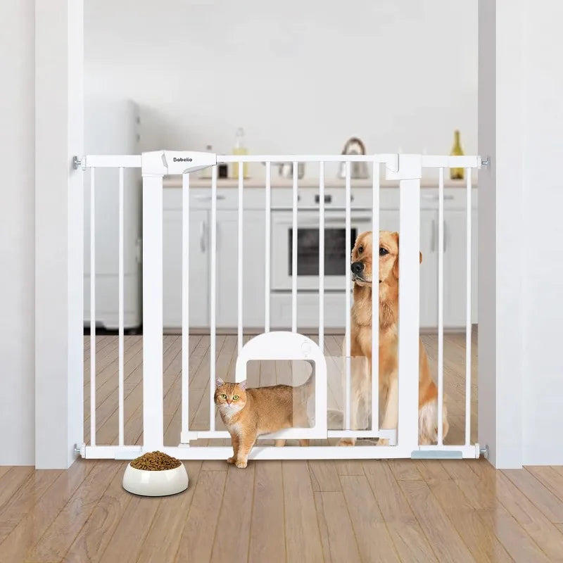 Baby Gate with Adjustable Cat Door, 29-43" Auto Close Durable Dog Gate for Stairs, Doorways and House,