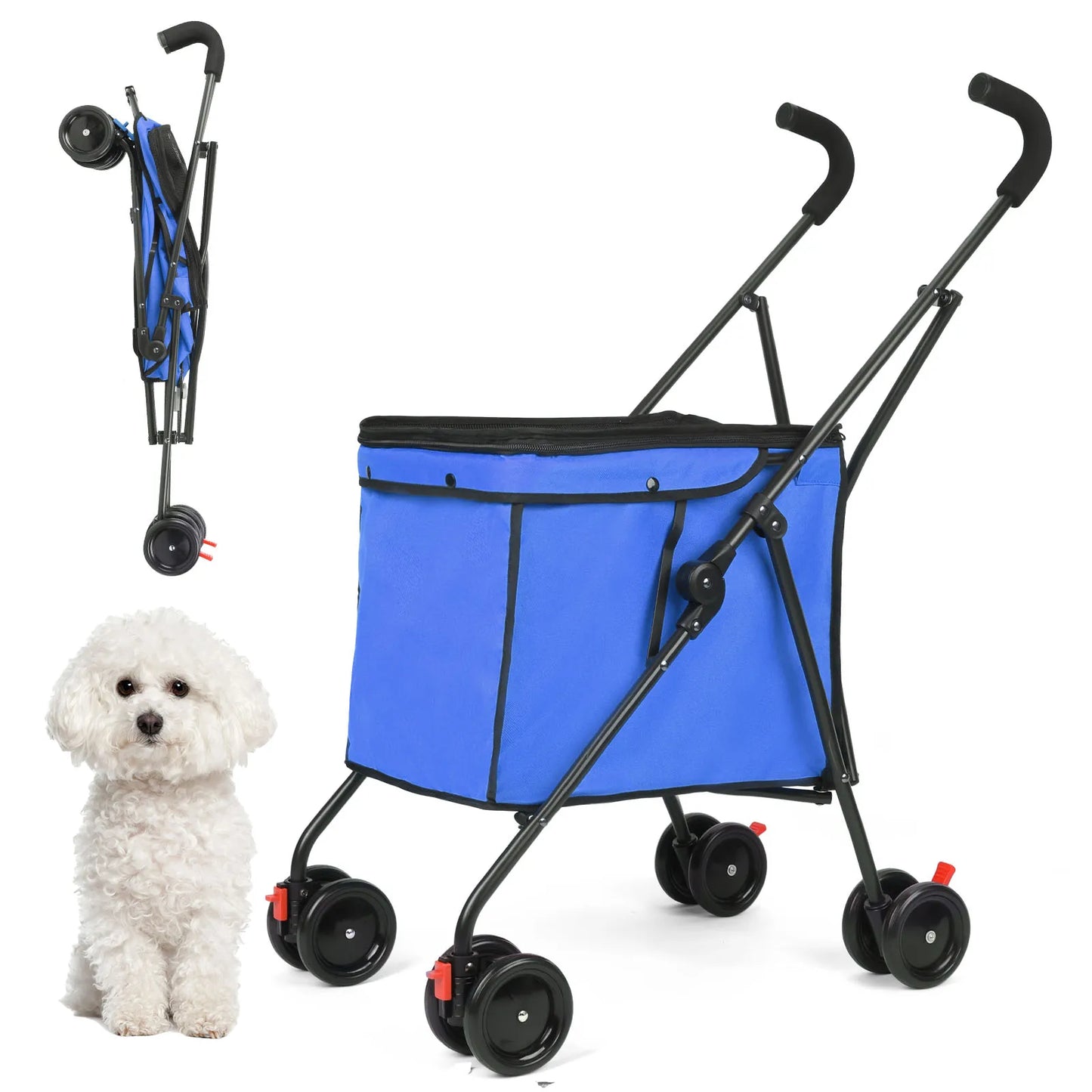 33lbs 4 Wheels Dog Stroller Rotate Pink  Pet Puppy Stroller Holder for Dogs Cat Travel Hand Cart Folding Shopping Trolley