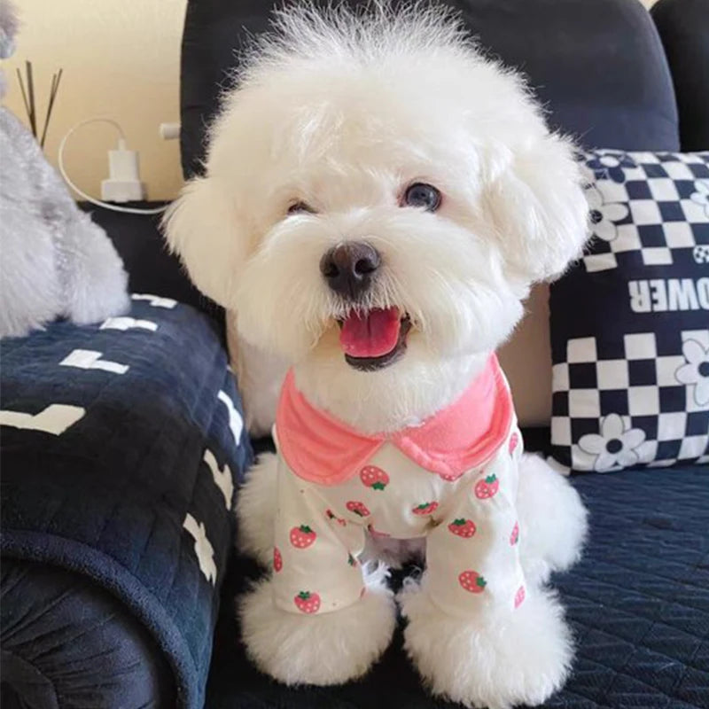 Strawberry Print Dog Clothes Pink Pet Dog Vest Cute T-Shirt Puppy Costume Cat Dog Polo Shirt Chihuahua Bichon Girls Dog Pullover