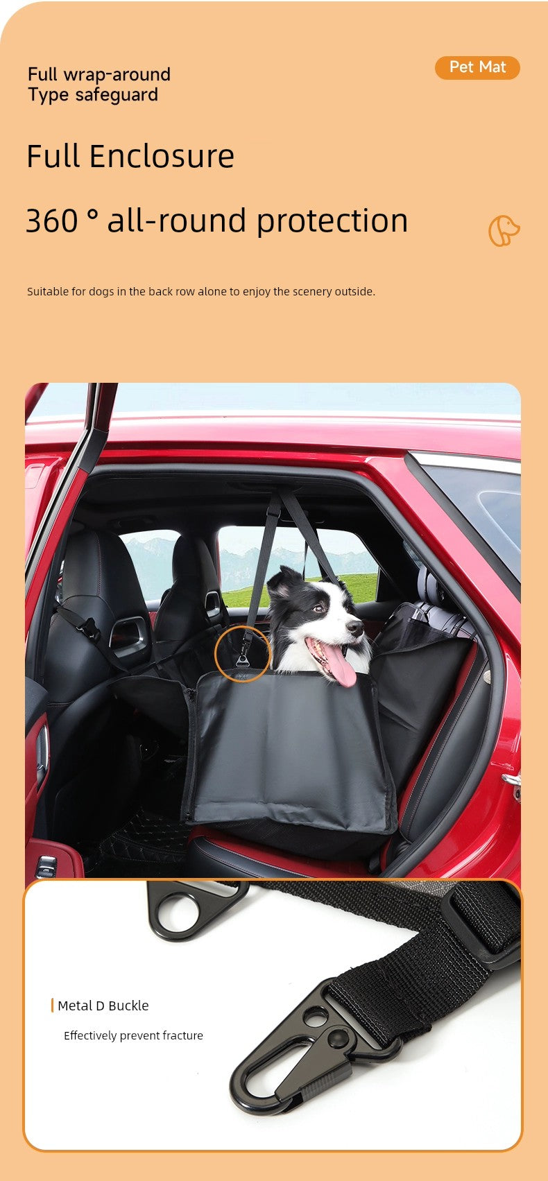 Alfombrilla para mascotas para coche con caseta para perro trasera