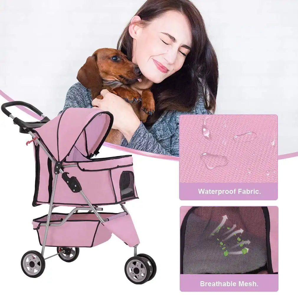 3 Wheels Pet Stroller Dog Cat Stroller for Small Medium  Travel Folding Carrier rotated 360°,have hooded Peak Top Window