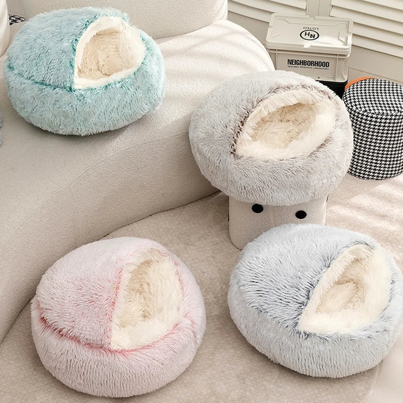 Soft Plush Pet Bed with Cover Round Cat Bed Pet Mattress Warm Cat Dog 2 in 1 Sleeping Nest for Small Dogs Winter Pet Stuff