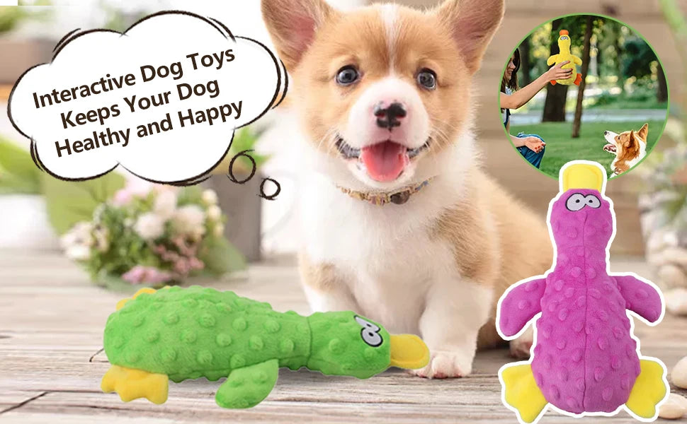 Squeaky Dog Toys Soft Duck Crinkle Plush Dog Chew Toys for Chewers Durable Interactive Dog Toys for Puppy Medium and Large Dogs