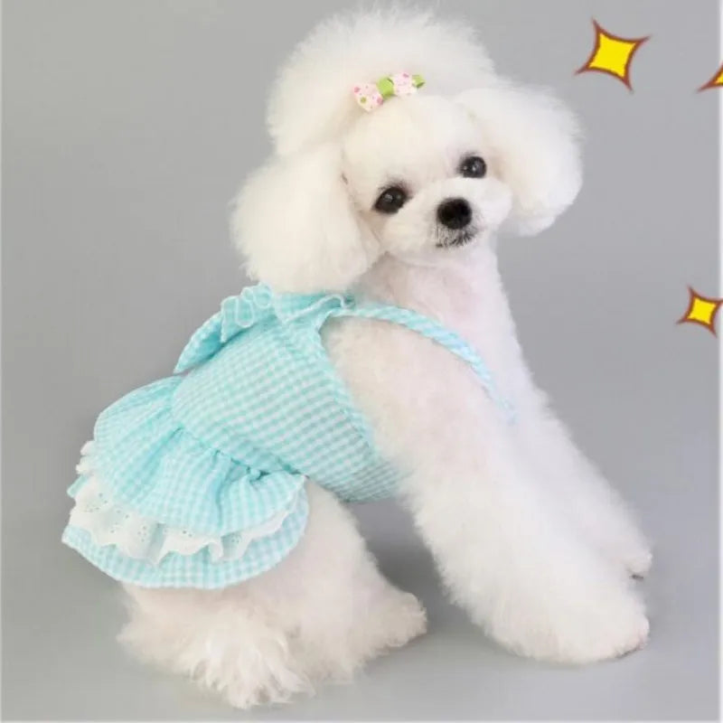 Pink Blue Pet Bulldog Dress Spring Summer Party Skirt Teddy French Cat Dress