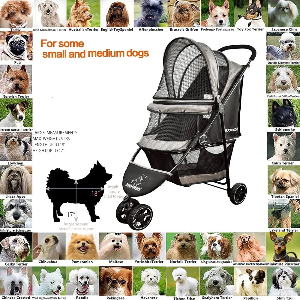 Escort 3Wheel Dog Stroller Cat Stroller Pet Stroller for Small Dogs and Cats,with Removable Liner Storage Basket and Cup