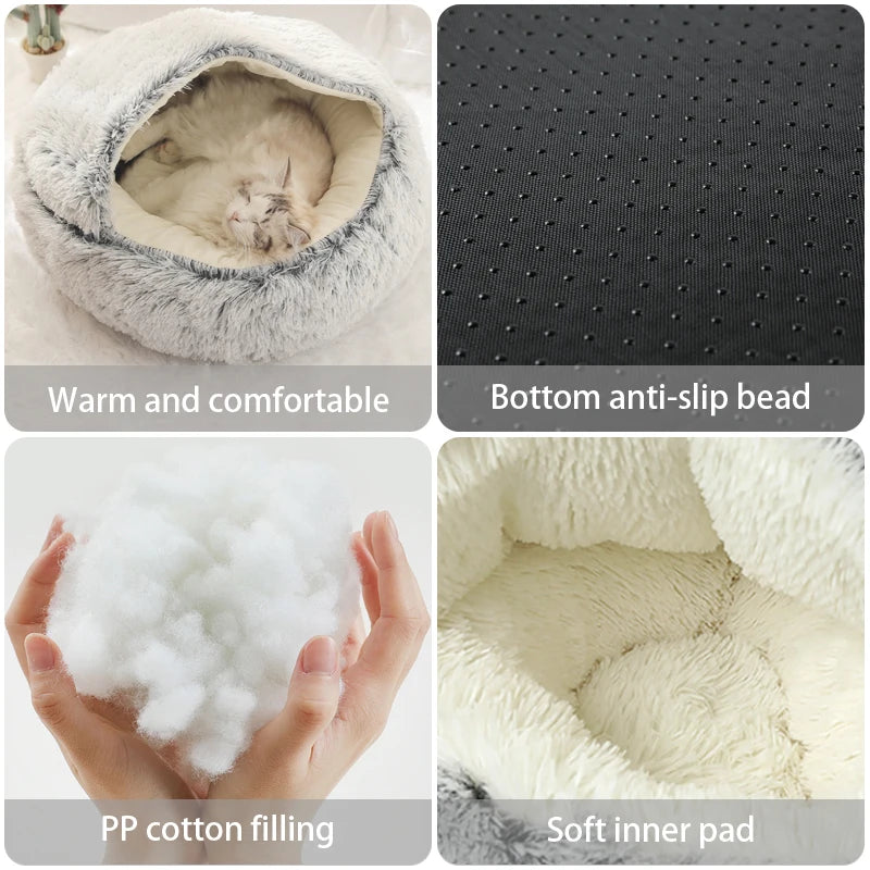 Soft Plush Pet Bed with Cover Round Cat Bed Pet Mattress Warm Cat Dog 2 in 1 Sleeping Nest for Small Dogs Winter Pet Stuff