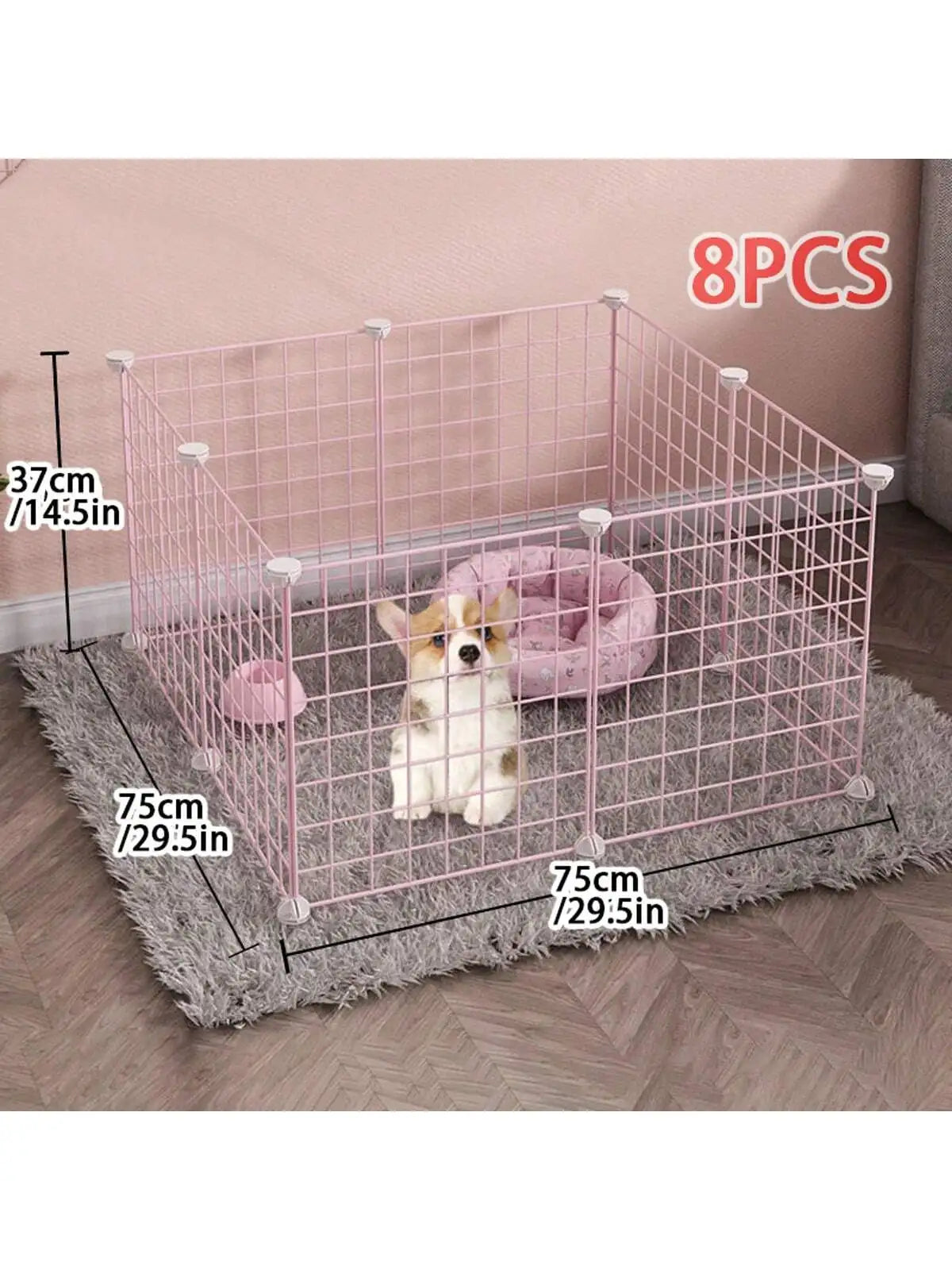 Pink dog pet fence Indoor isolation dog cage Small dog iron guardrail Free combination pet fence for cats and dogs