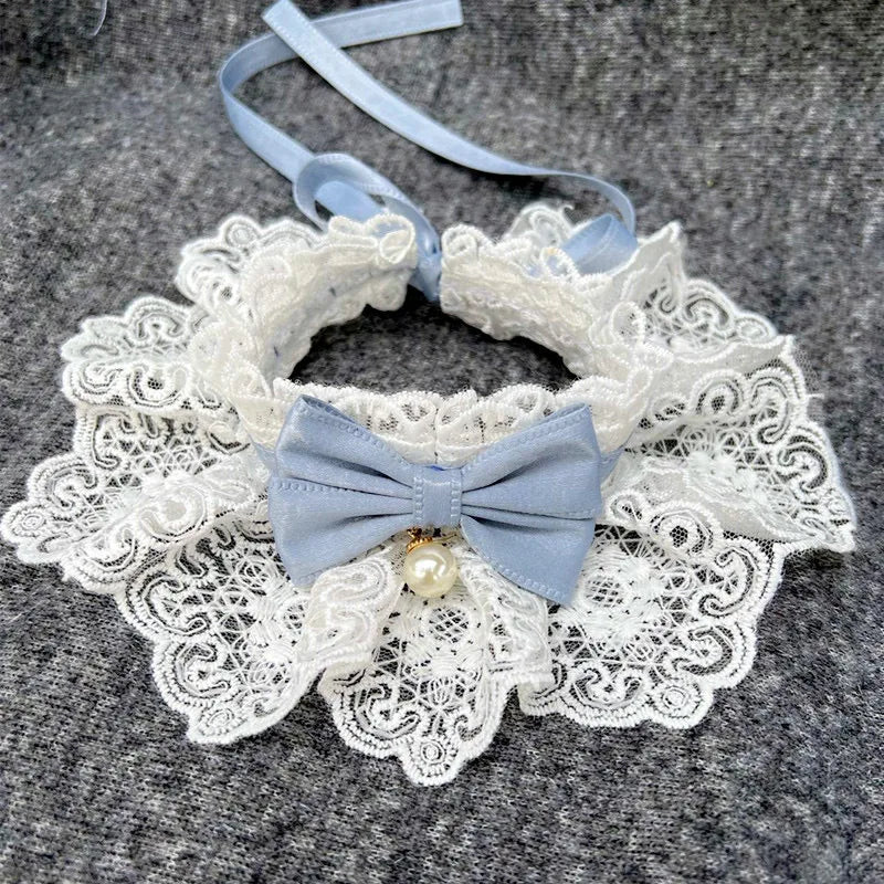 Pearl Dog Collar Jewelled Silk Wedding Cat Puppy Ribbon Scarf Pendant Pet Bows Necklace Satin New Kitten Accessories Bowtie Gift