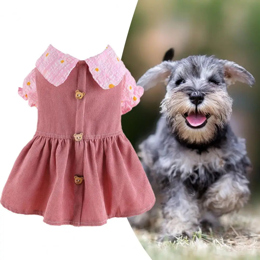 Adorable Pet Princess Dress with Cute Bear Button Soft Comfortable Breathable Cat Dog Dress Dog Clothes for Spring Summer