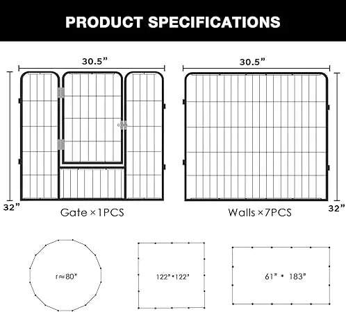 Heavy Duty Metal Dog Plaype/Fence for Outdoor, 8/16 Panels 24"/32"/40" Height Rustproof with Doors for Large/Medium/Small Dogs