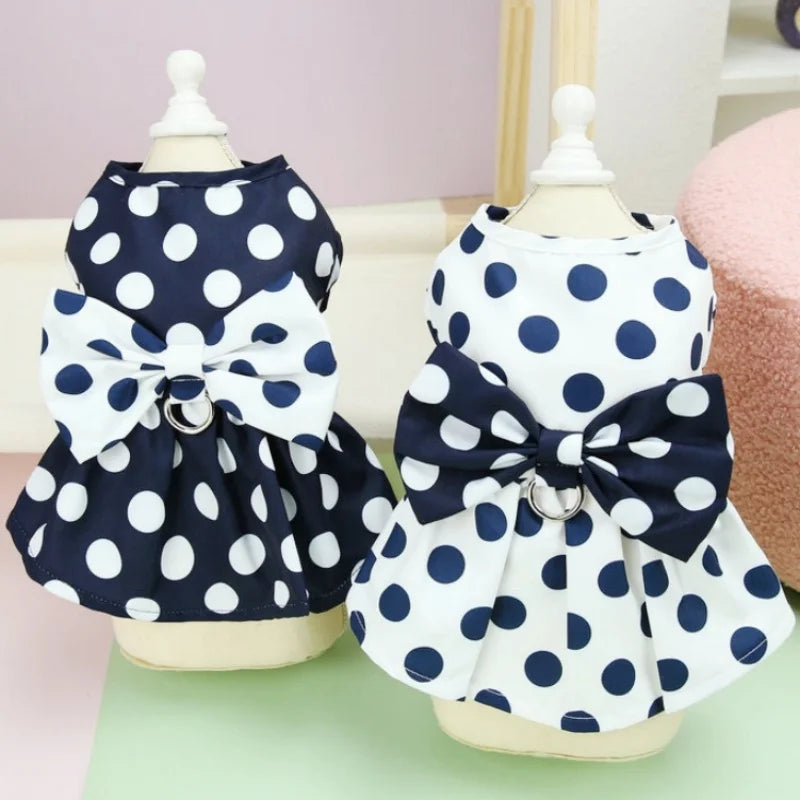 Fashion Bow Dog Dress Summer Dog Clothes Sweet Puppy Princess Skirt Dot Print Cat Dress Soft Dogs Apparel Pet Product Supplies