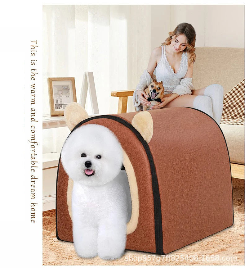 Dog Winter House Cold Weather Dog House With Flexible Fabric Door Cozy Puppy Bed House Detachable Washable For Medium Dog