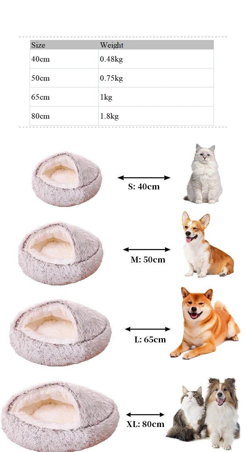 Soft Plush Round Cat Bed Pet Mattress Warm Comfortable Basket Cat Dog 2 in 1 Sleeping Bag Nest for Small Dogs