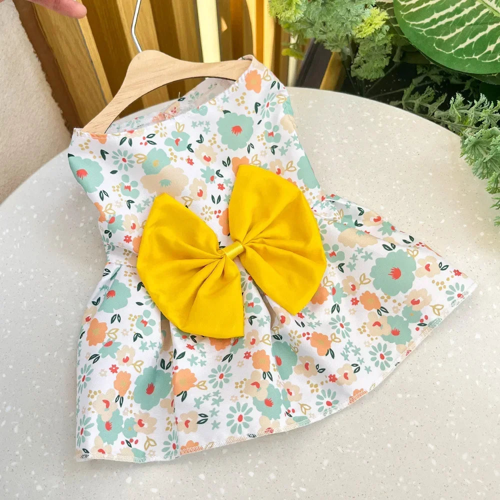 Floral Princess Dress for Dogs Spring Summer Puppy Dresses Sweet Pet Clothing Bichon Yorkshire Cute Printed Dog Cat Thin Skirt