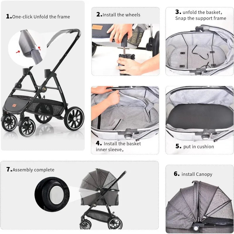 Kenyone Pet Stroller 3 in 1 Dog Stroller for Medium Small Size Dogs, Large Cat Stroller with Detachable Carrier for Puppies