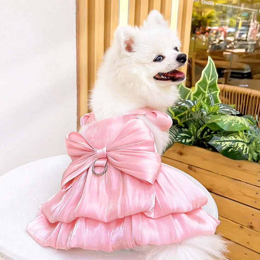 Pet Wedding Dress Dress Bow Skirt Dog Cat Clothing Pull Teddy Bears Spring/Summer Puppy Clothes Dog Clothes for Small Dogs