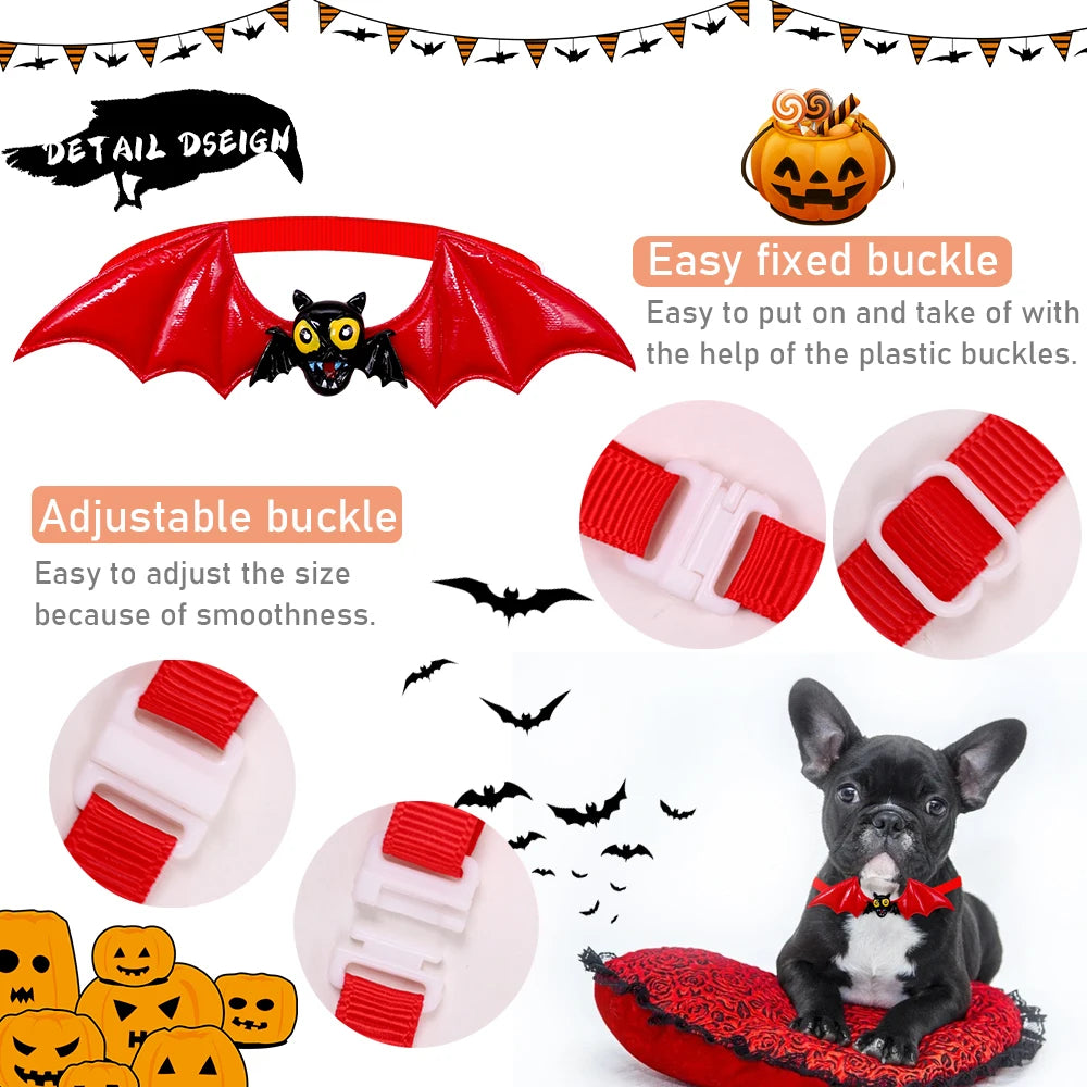 10PCS Halloween Series Pet Bowtie Bat Wings Skull Pumpkin Pet Dog Bow Tie Pets Collar Holiday Party Bulk Pet Accessories