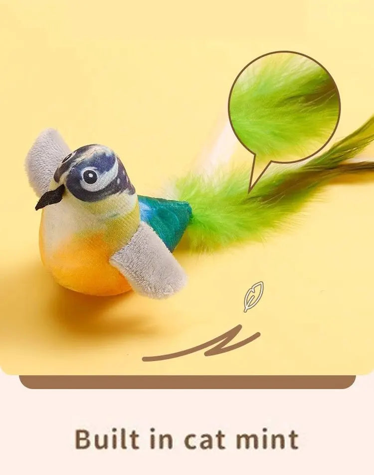 Pet Cat Toys Flying Bird Cat Toy Flapping Wings Sparrow Catnip Toys Vivid Chirping Simulation Bird Interactive Cat Toy