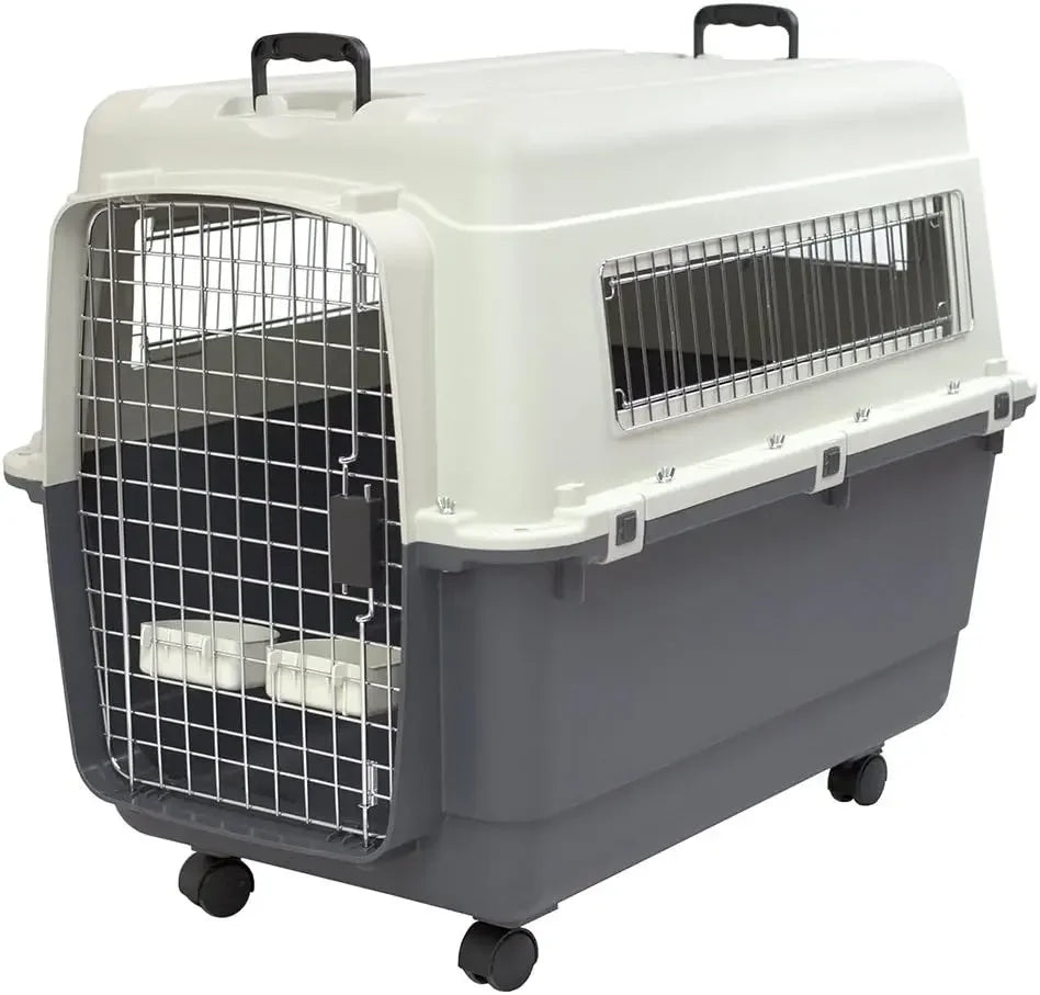 Plastic Kennels Rolling Plastic Wire Door Travel Dog Crate, Collabsible Kennel, 22.1" L x 23.3" W x 30.6" H easy assembly