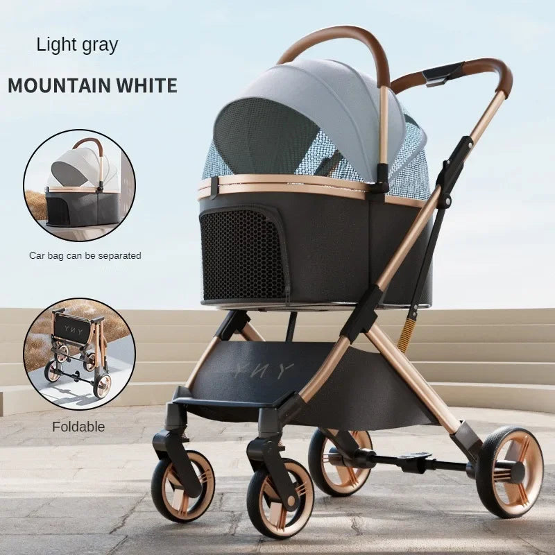 Detachable Pet Stroller Ultra-light Portable Outdoor Cat and Dog Stroller Aluminum Alloy Frame Four-wheel Shock Absorber