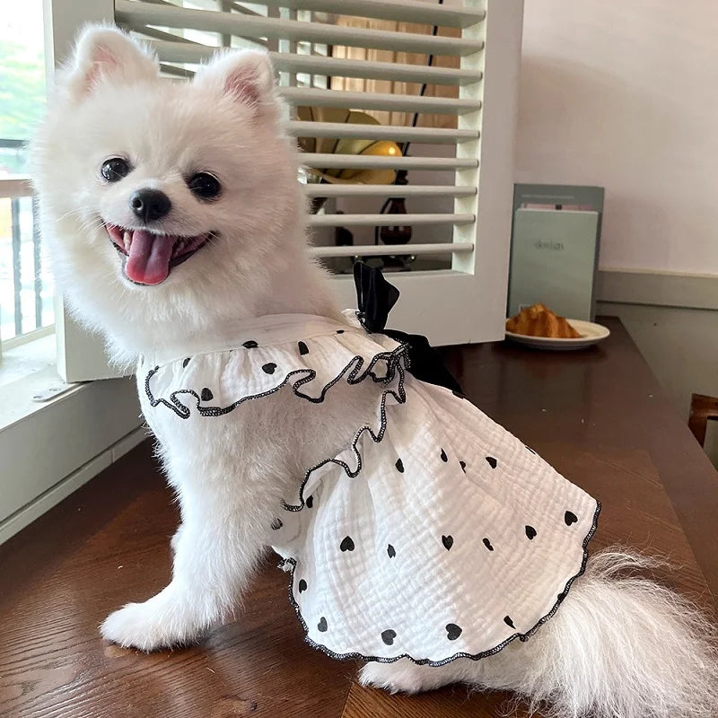 Thin Dog Cooling Dress, Puppy Summer Clothes, Bow, Heart Print, Pet Skirt, Kitten Dog Costume, Chihuahua, Bichon, Yorkie, Girls