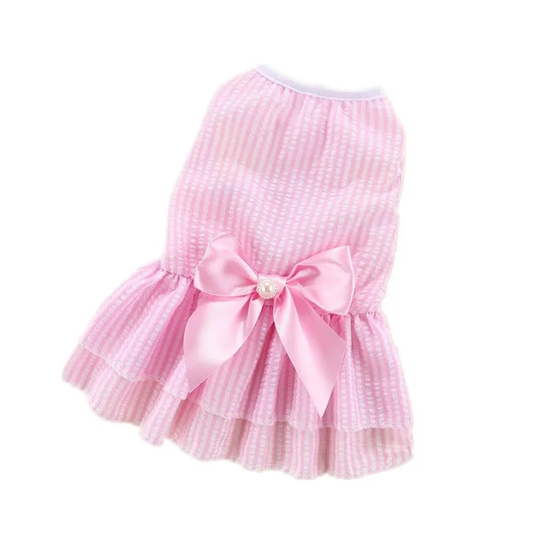 Puppy vertical striped butterfly skirt summer Pet dog princess wedding dress cat Shih Tzu clothes