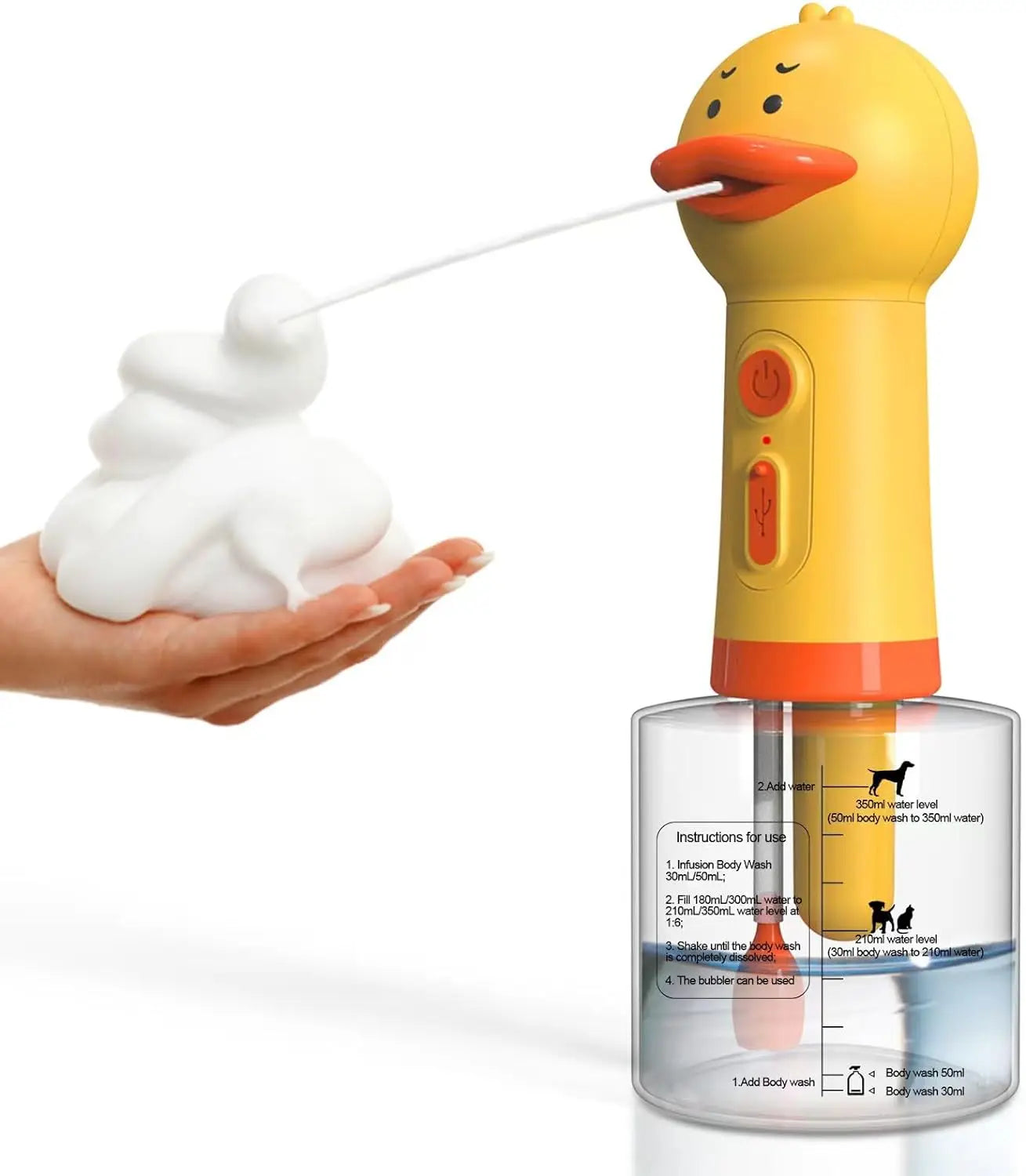 Electric Dog Shampoo Dispenser Dog Shampoo Sprayer Duck Shampoo Foamer for Pet, Foaming Soap Dispenser for Bathtub, Kitchen Sink