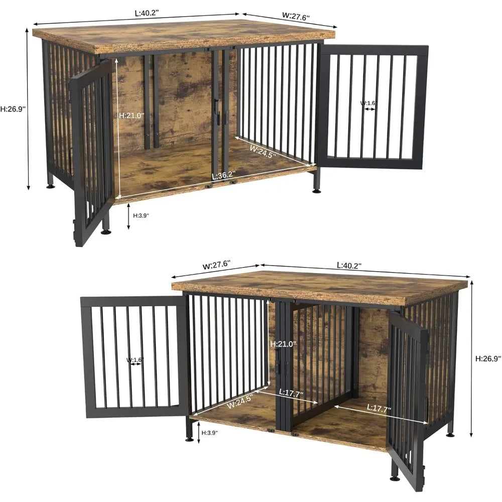 Cage double pour chien avec séparateur pour 2 petits chiens ou 1 chien, cage d'intérieur pour chenil avec panneau amovible (dimensions intérieures : 36,2 po l x 24,5 po P x 21 po H)