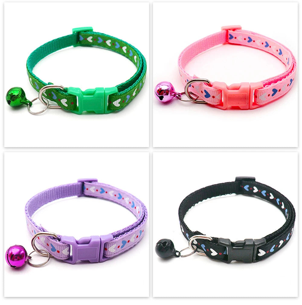 Cat Collar Colorful Cartoon Print Cats Puppy Collar with Bells Adjustable Nylon Buckle Collars Pets Dogs Neck Cat Accessories