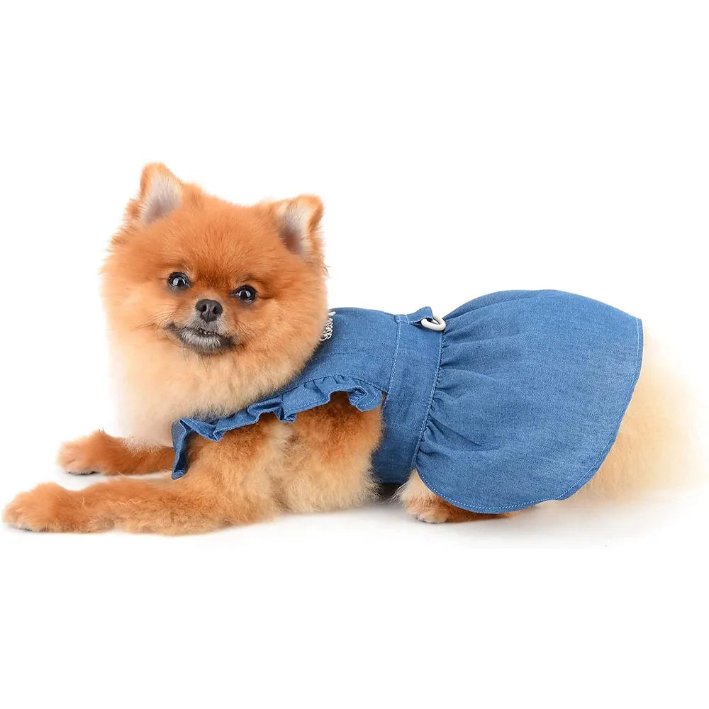 Denim Dog Dresses for Small Dogs Cats Cute Girl Dog Clothes Female Pet Dress Summer Puppy Outfits for Chihuahua Yorkie Shih Tzu