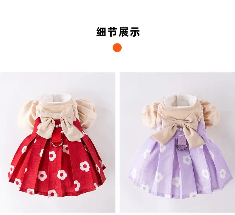 Puppy Princess Dress Autumn Winter Fashion Skirt Pet Harness Small Dog Chihuahua Yorkshire Pomeranian Warm Sweater Cat Shirt