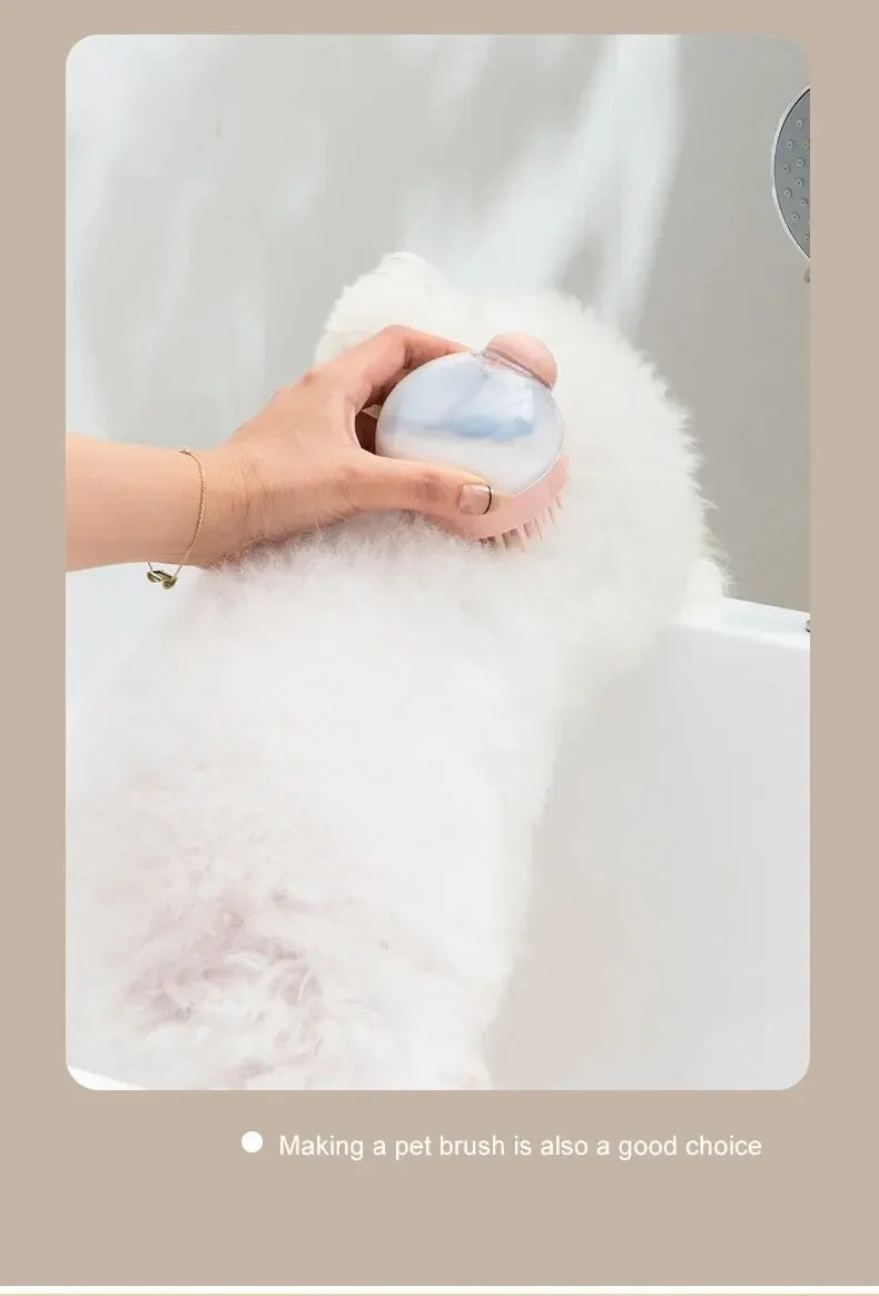 Pet Bath Brush Soft Silicone With Shampoo Dispenser Gentle Massage For Grooming And Cleaning Fur And Hair