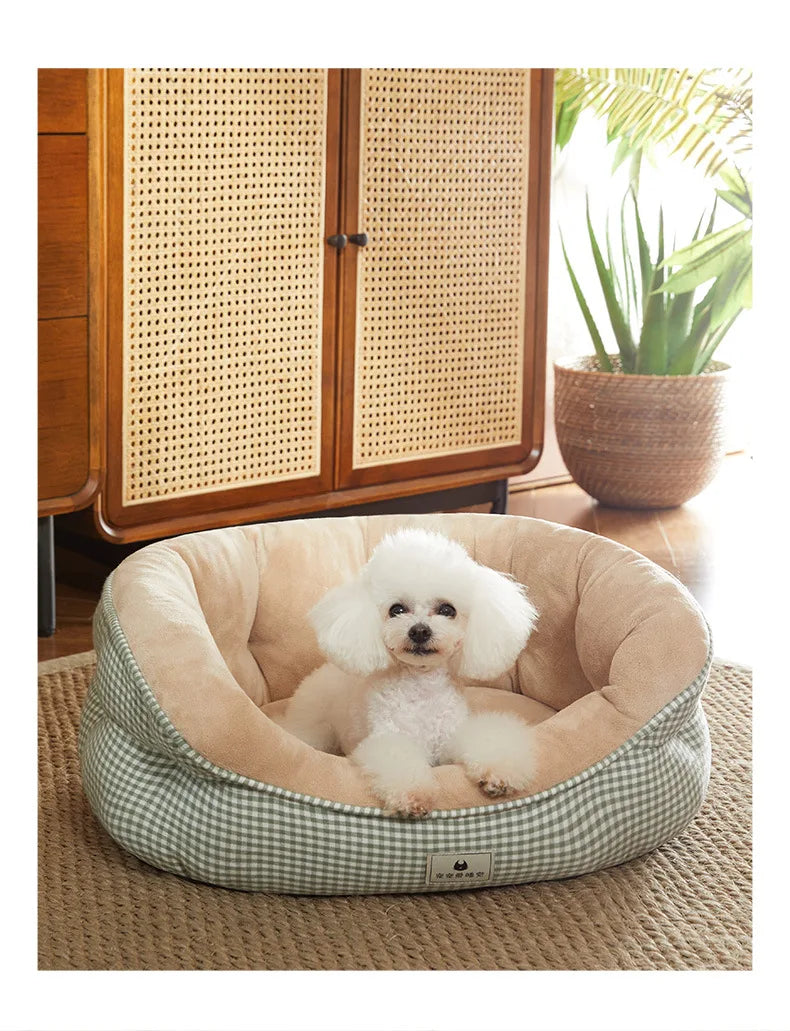 Autumn and Winter New Kennel Four Seasons Universal Plaid Colorblock Teddy Small Dog Bed Sofa Cat Nest Pet Supplies Accessories