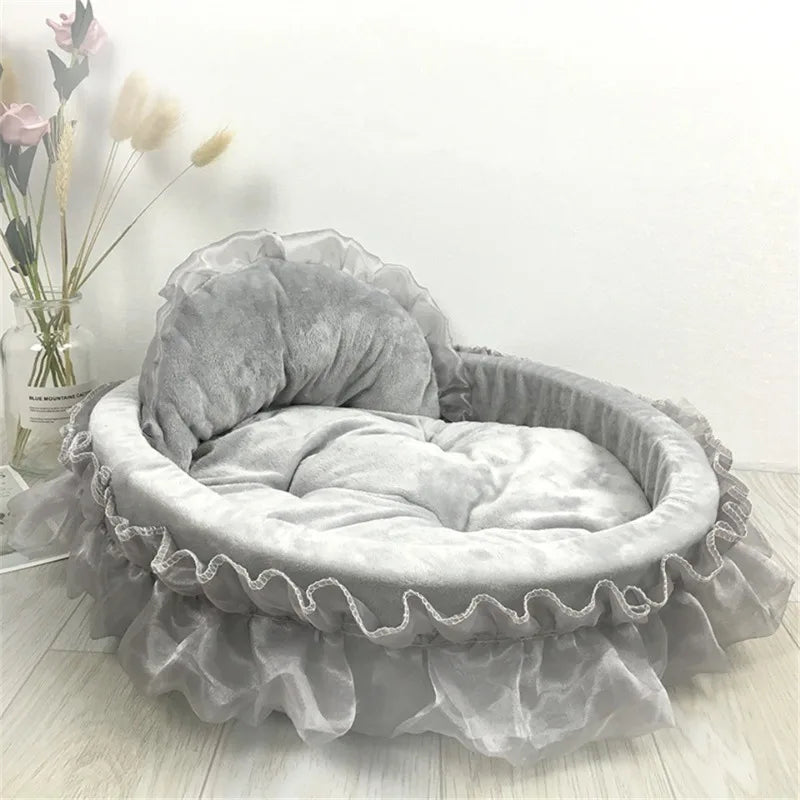 3D Fantasy Bow Lace Pet Bed for Dogs Romantic Detachable Oval Princess Pet Bed Dog Soft Sofa Nest Pet Wedding Furniture 1pc