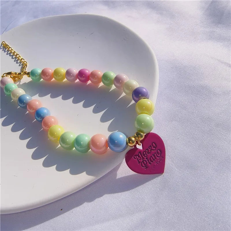 Simple Heart Letters Pendant Pet Pearl Necklace Cute Neck Decoration for Cat Puppy Dog High-grade Gift Cat Collar Pet Accessorie