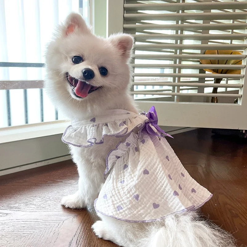 Summer  Dog Cooling Dress Thin Bow Heart Print Dog Clothes Pet Skirt Kitten Puppy Costume Chihuahua Bichon Yorkie Girls Dog Vest