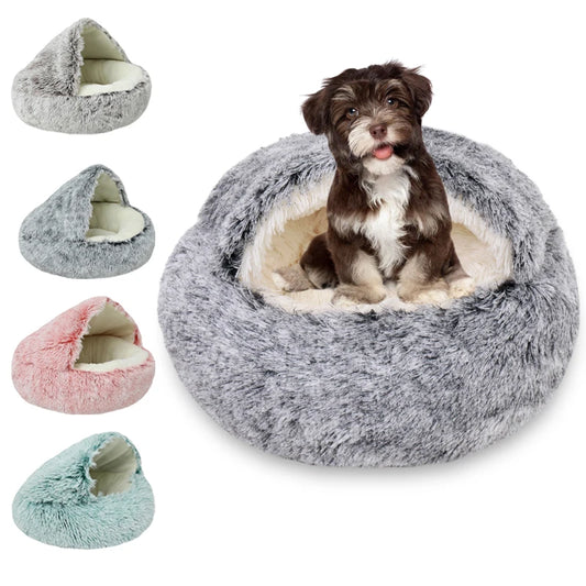 Soft Plush Pet Bed with Cover Round Cat Bed Pet Mattress Warm Cat Dog 2 in 1 Sleeping Nest for Small Dogs Winter Pet Stuff