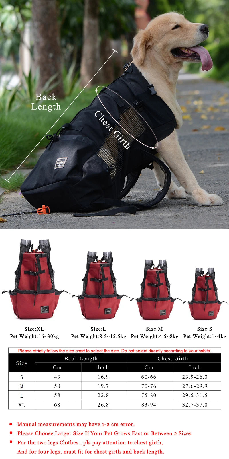 Sac de transport respirant pour chiens de grande taille Golden Retriever Bulldog Sac à dos réglable pour gros chiens Sacs de voyage pour animaux de compagnie Produits pour animaux de compagnie