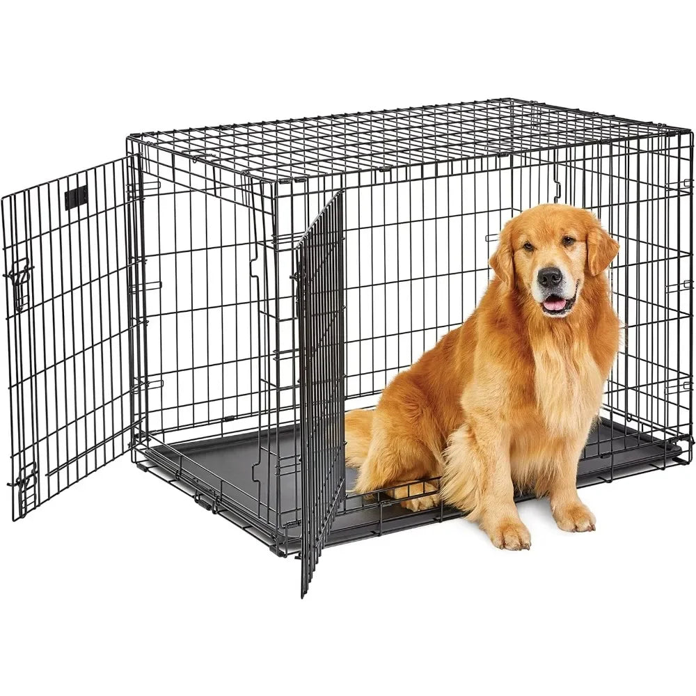 Cage pour chiot, double porte, pliable, en métal, panneau de séparation, protection du sol, pieds, anti-fuite, fournitures pour animaux de compagnie