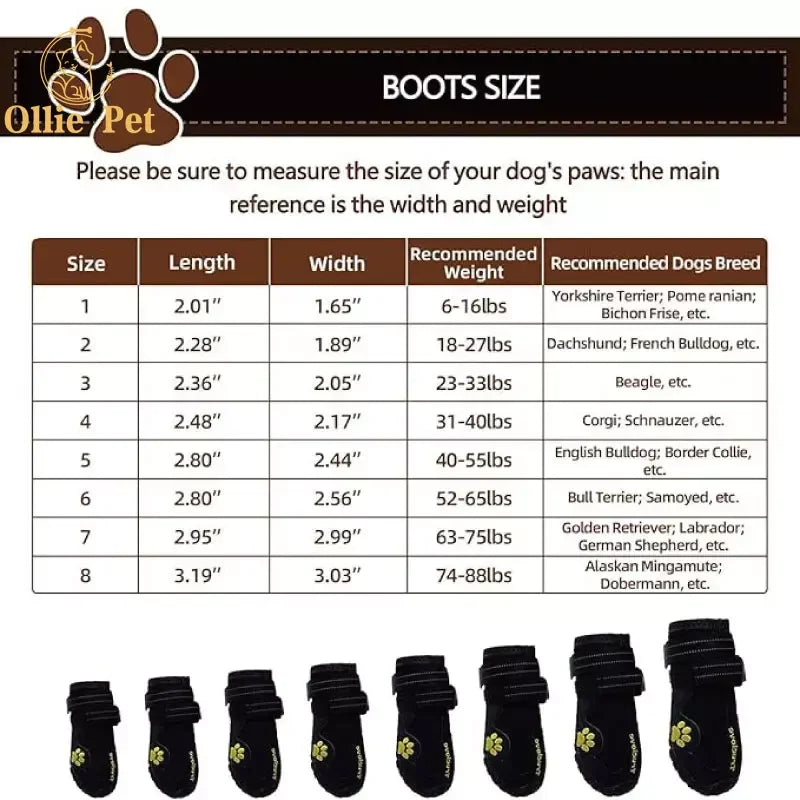 Dog Shoes Waterproof Anti-Slip Rain Boots Warm Snow Reflective for Small Large Pet Sports Training Protect Pet Feet 4pcs