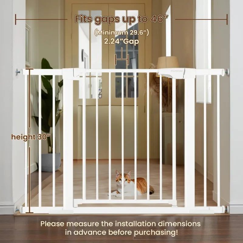 Baby Gate for Stairs, 29.6"-46" Pressure Mounted Dog Gate for House, Auto Close Pet Gate with Walk Through Door for Stairs