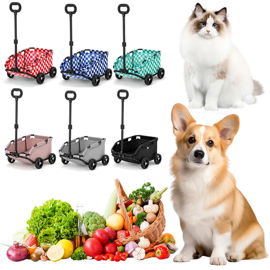 Foldable Small Pet Stroller 4 Wheels Teddy Small Pet Cart Lightweight Folding Trolley Ideal for Small Pets Outings