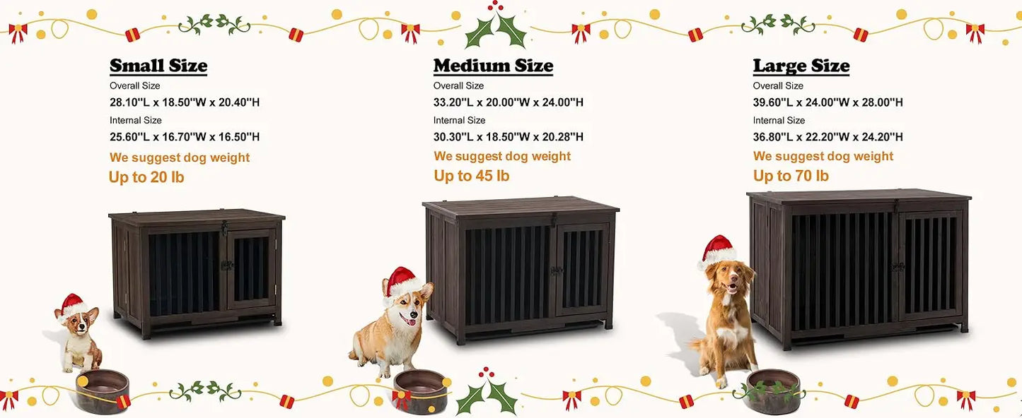 Wooden Dog Crate Furniture, Dog Kennel Pet House End Table, Solid Wood Portable Foldable Indoor Cage for Dogs,