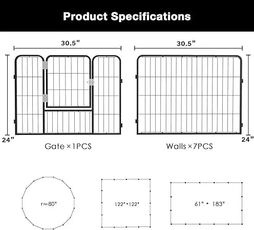 Heavy Duty Metal Dog Plaype/Fence for Outdoor, 8/16 Panels 24"/32"/40" Height Rustproof with Doors for Large/Medium/Small Dogs