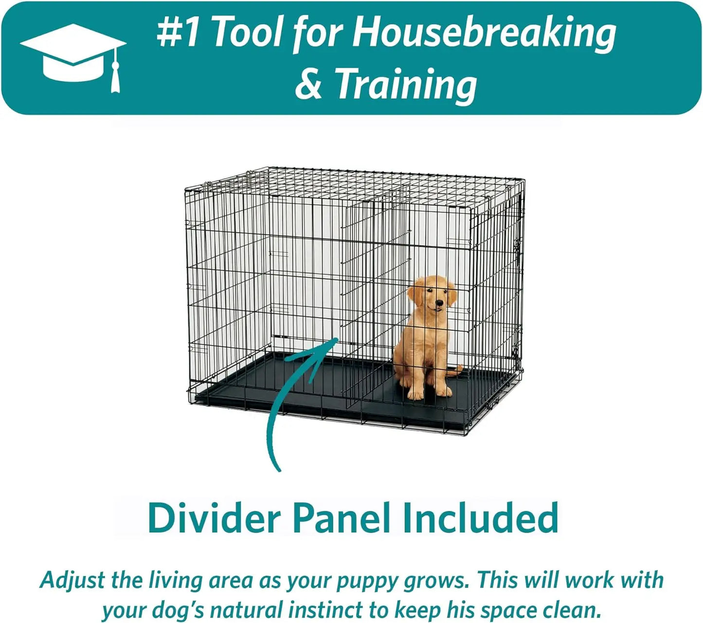 US Double Door iCrate Dog Crate with Leak-Proof Pan, Floor Protection Feet, Divider Panel, Newly Enhanced, US 29-48 Pets