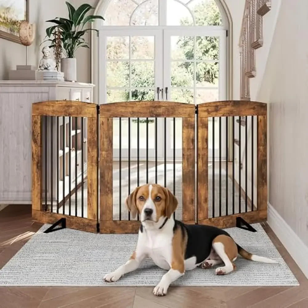 Expandable Indoor Pet Gate Sturdy 3 Panel Folding Dog Fence Easy Setup Design