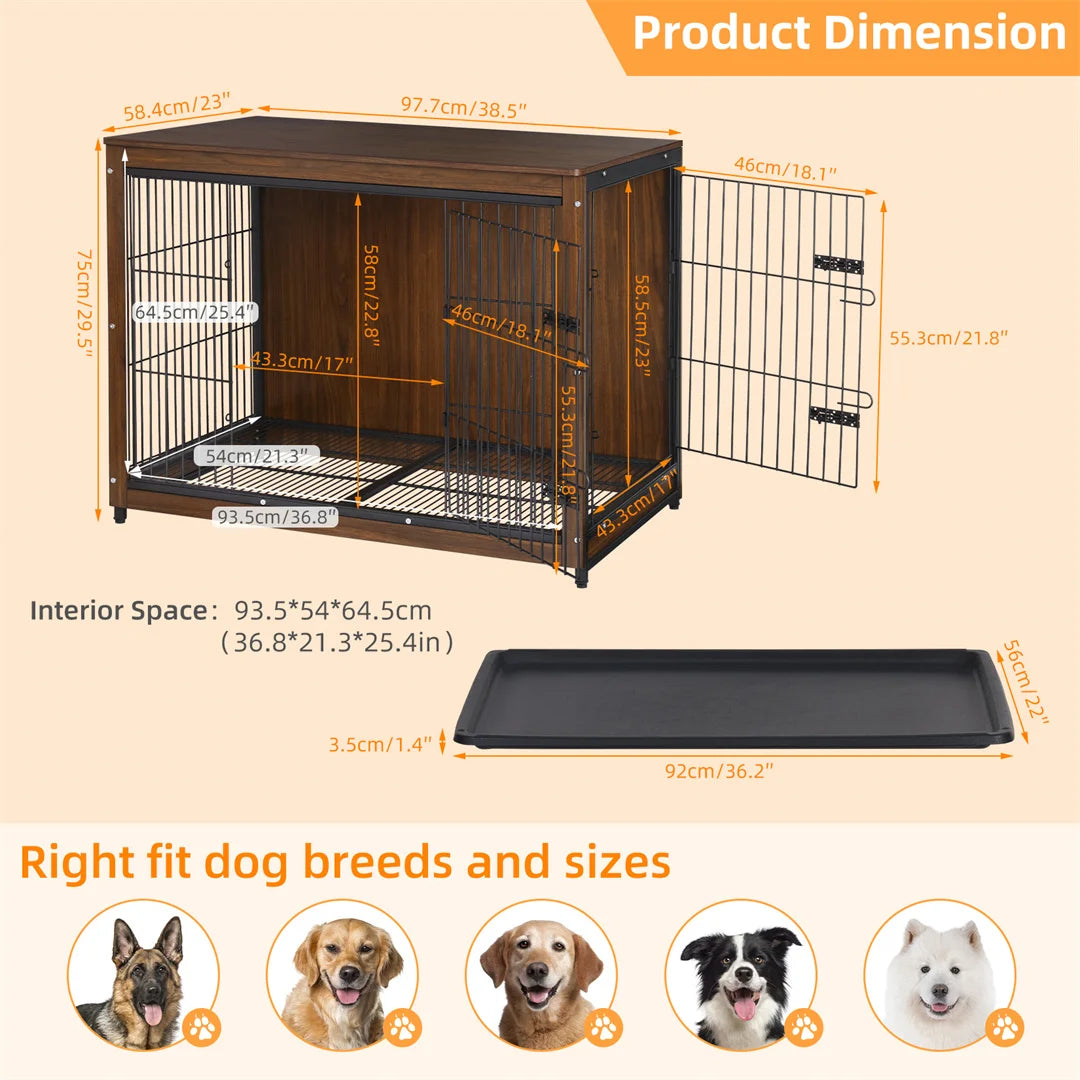 High-end Dog Crate Wooden Pet Kennel Cage End Table Indoor Furniture Brown Cage