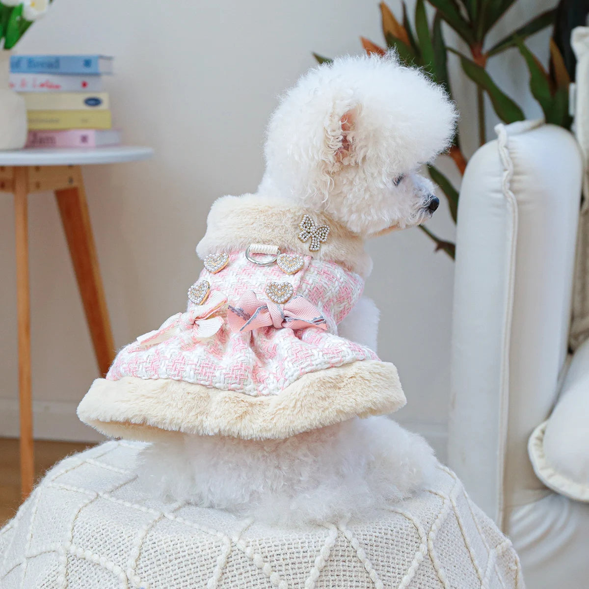 1PC Pet Clothing Autumn/Winter Thick Pink Small Butterfly Bow Dress Princess Dress for Small and Medium sized Dogs