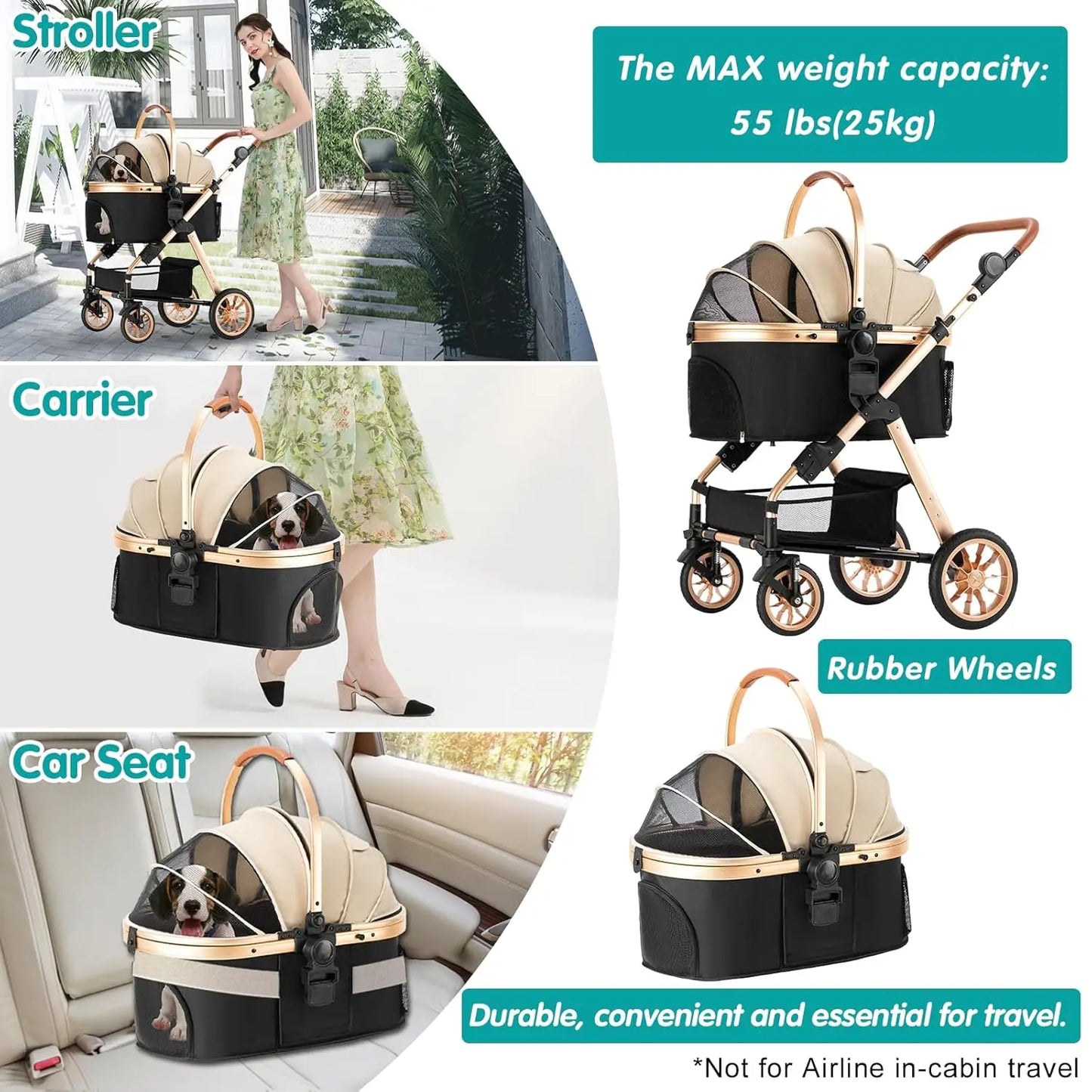 Dog Stroller for Medium Small Dog with Storage Basket Foldable Lightweight Dog Carrier Trolley.Basket can be Used Alone.（Khaki）