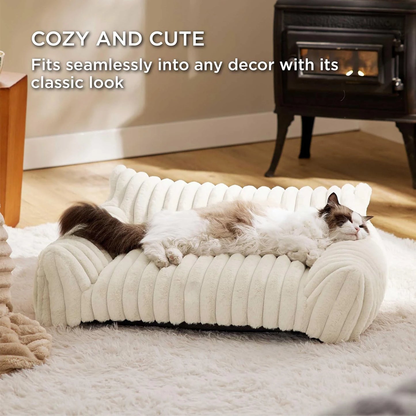 Bedsure Cute Cat Couch For Pets - Fluffy Cat Sofa With Premium Soft Corduroy Fleece Fuzzy Cat Couch Bed With Cover Supportive Ca